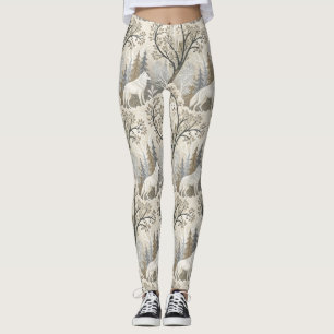 Ruhige Winterwaldlandschaft mit weißen Wölfen Leggings