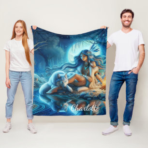 Ruhiger Abend mit einem Ureinwohner und Wolf Fleecedecke