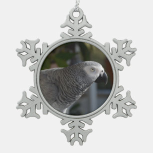 Ruhiger afrikanisches Grau-Papagei Schneeflocken Zinn-Ornament