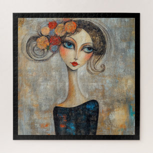 Ruhiger Blick einer eleganten blauen Dame Puzzle