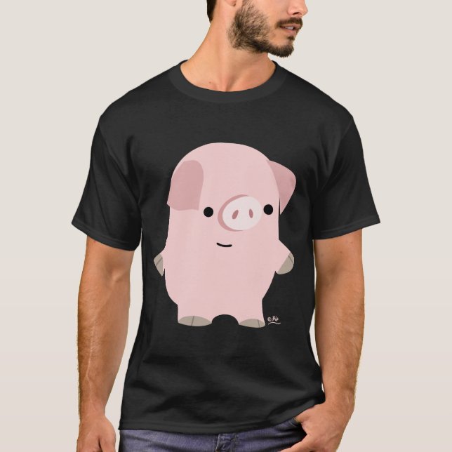 Ruhiger Cartoon Pig benutzerdefinierter T - Shirt (Vorderseite)