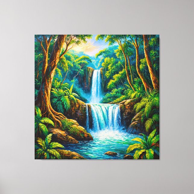 Ruhiger Dschungelwasserfall Leinwanddruck (Vorderseite)