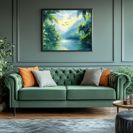 Ruhiger Fluss, der durch dichten Dschungel fließt Leinwanddruck