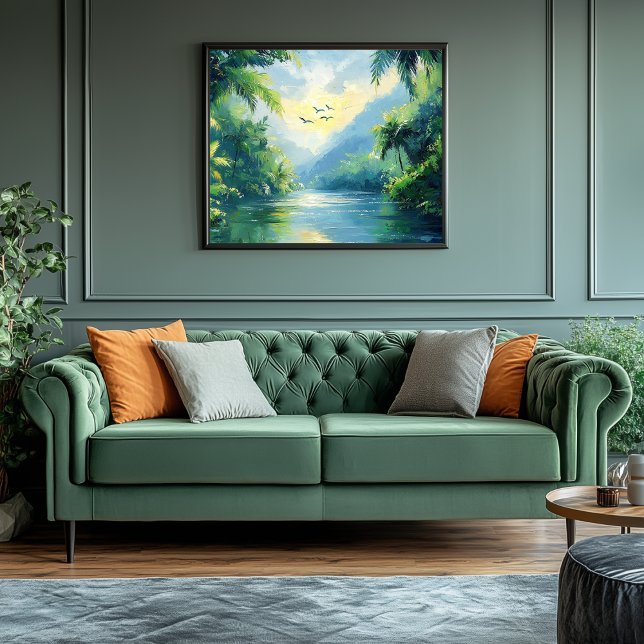 Ruhiger Fluss, der durch dichten Dschungel fließt Leinwanddruck (Jungle River Artwork)