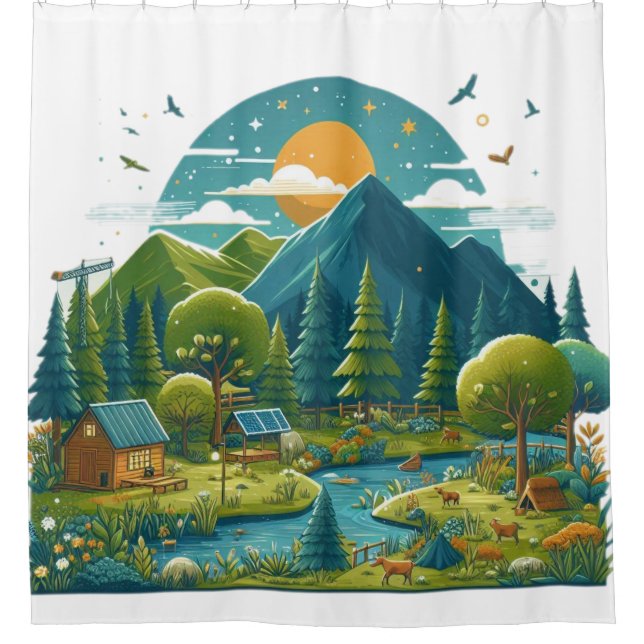 Ruhiger Fluss mit grünem Duschvorhang (Vorderseite)