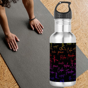 Ruhiger Frieden Freiheit Regenbogen Schrift Schwar Edelstahlflasche