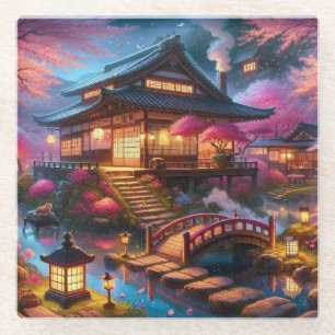 Ruhiger Frühling-Abend im japanischen Garten Glasuntersetzer