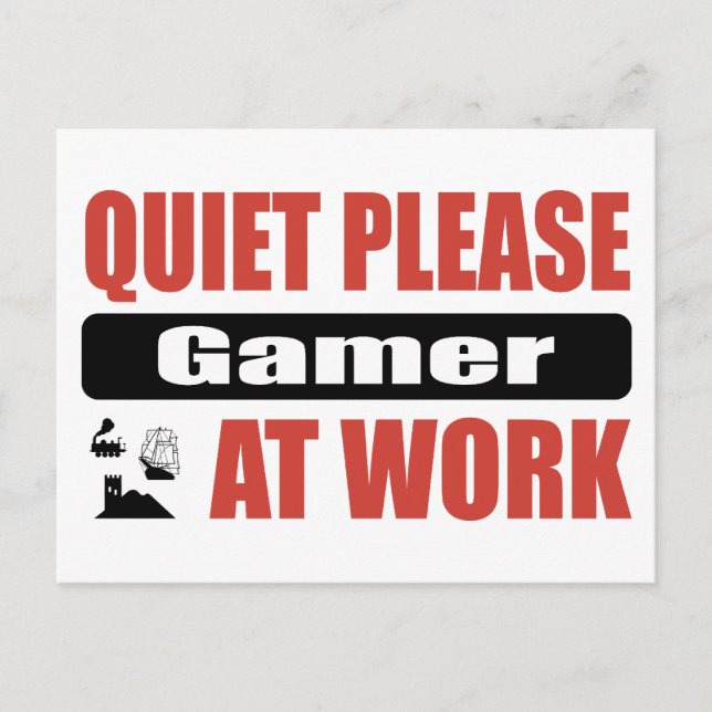 Ruhiger Gamer am Arbeitsplatz Postkarte (Vorderseite)