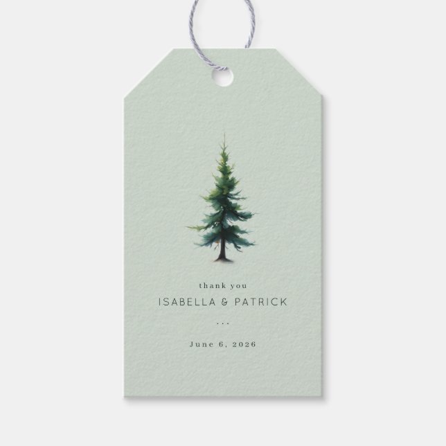 Ruhiger Grüner Immergrüner Baum Geschenkanhänger (Vorderseite)