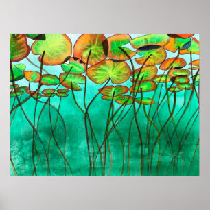 ruhiger grüner Teich mit Lilypaden Poster