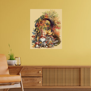 Ruhiger Herbstgarten mit Gnome Poster