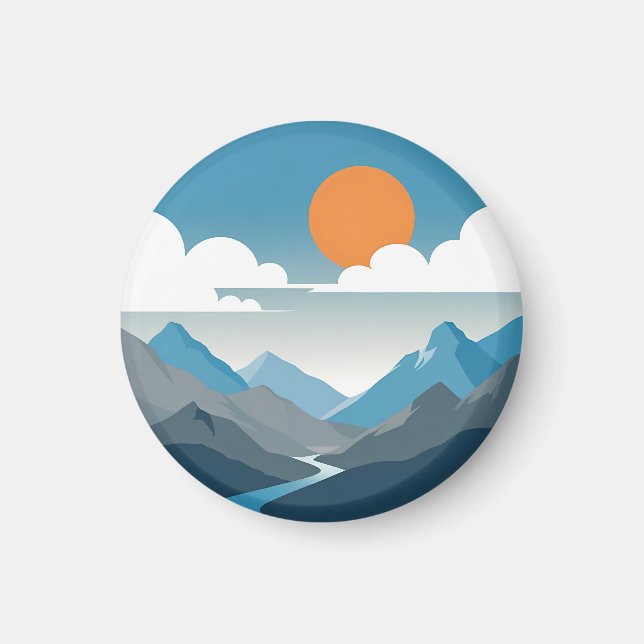 Ruhiger Horizont | Minimale Berglandschaftskunst Magnet (Vorne)