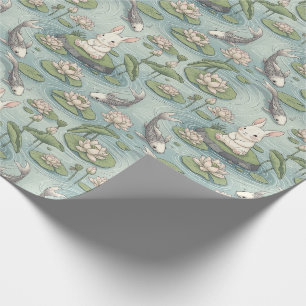 Ruhiger japanisch inspirierter Teich mit Häschen Geschenkpapier