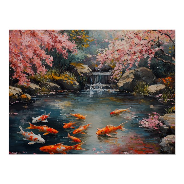 Ruhiger japanischer Garten mit Koi Pond Poster (Vorderseite)