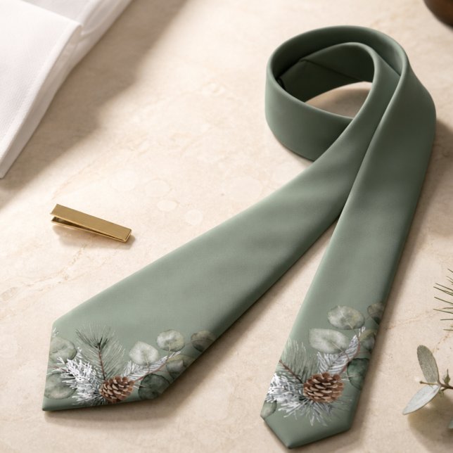 Ruhiger Luxus Salbei Grün Botanisches Monogramm Br Krawatte (Quiet Luxury Sage Green Botanical Monogram Groom Neck Tie)