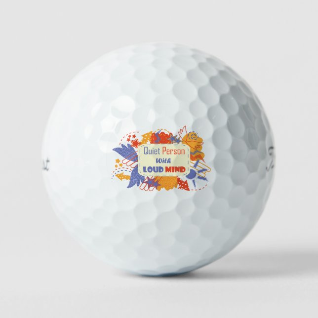 Ruhiger Mensch mit lauter Gedanken blau gelb Golfball (Vorderseite)