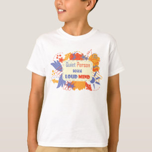 Ruhiger Mensch mit lauter Gedanken blau gelb T-Shirt