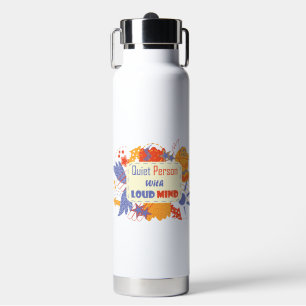 Ruhiger Mensch mit lauter Gedanken blau gelb Trinkflasche