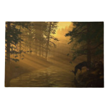 Ruhiger Morgen Früh Sonnenaufgang Buck Deer am Flu