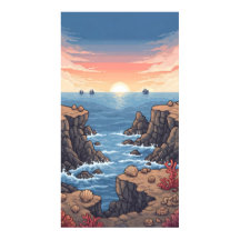 Ruhiger, pixeliger Sonnenaufgang über dem Ozean mi