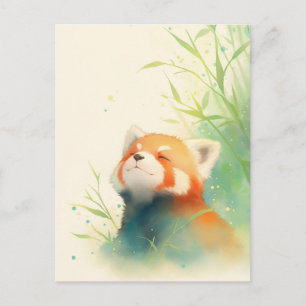 Ruhiger Roter Panda im sonnigen Bambuswald Postkarte