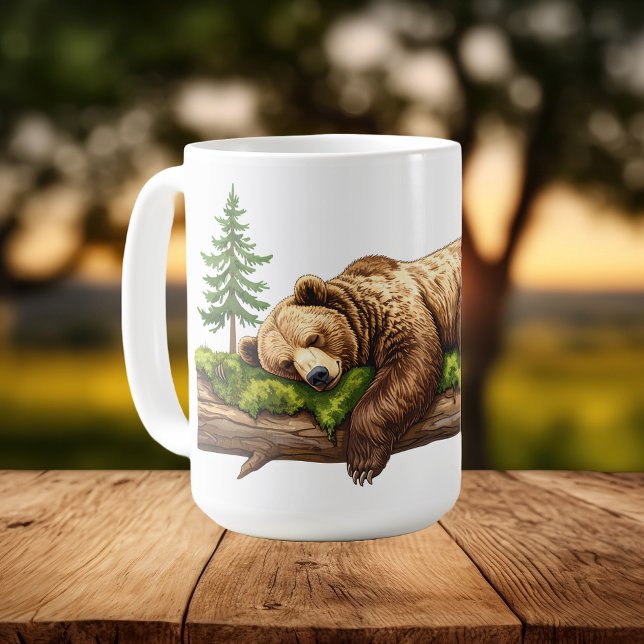 Ruhiger Schlafbär Rustikales Wald Kaffeetasse (peaceful bear sleeping in a woodland forest perfect for morning slumber rustic cabin vacation decor)