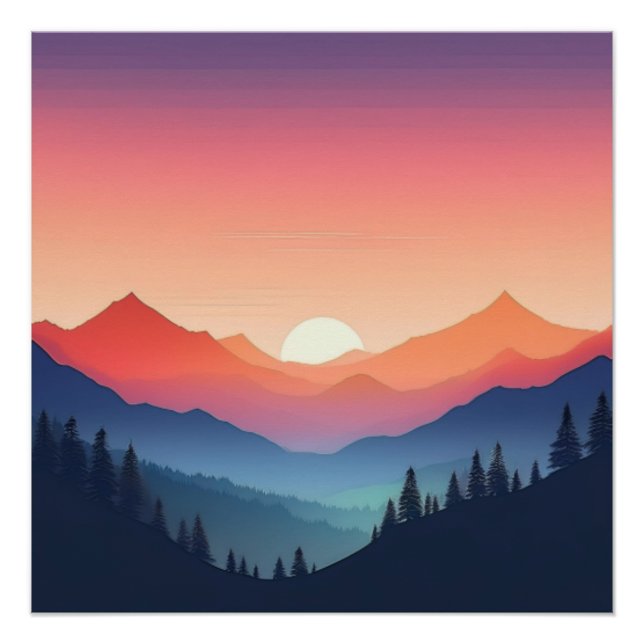 Ruhiger Sonnenuntergang über Bergspitzen Poster (Vorderseite)