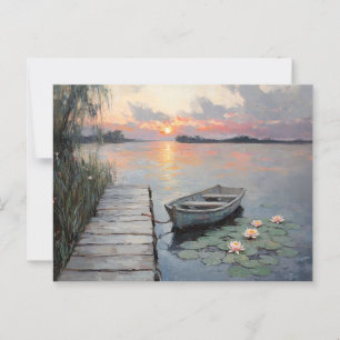 Ruhiger Sonnenuntergang über Rowboat auf einem See Postkarte