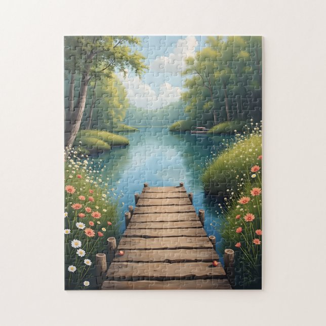 Ruhiger Steg bei Sonnenaufgang Puzzle (Vertikal)