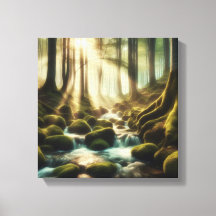 Ruhiger Waldstrom mit Vintage-Licht – Leinwand