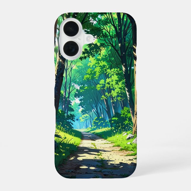 ruhiger Waldweg iPhone 16 Hülle (Rückseite)