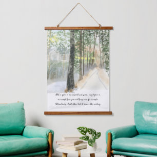 Ruhiger Waldweg Wasserfarbe Optional Text Wandteppich Mit Holzrahmen