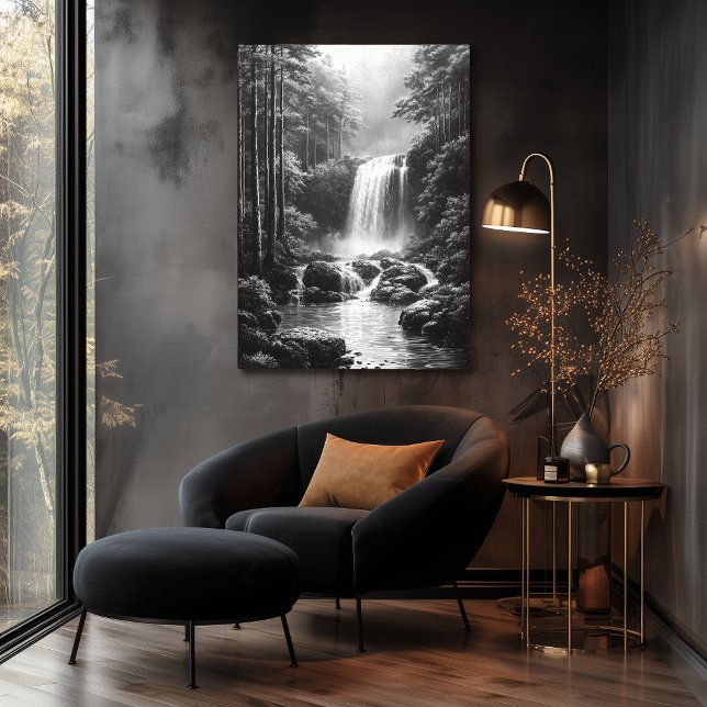 Ruhiger Wasserfall im Wald - Kohle Art Poster (Von Creator hochgeladen)