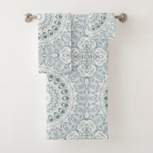 Ruhiges Blau- und Grün-Mandala-Musterdesign Badhandtuch Set