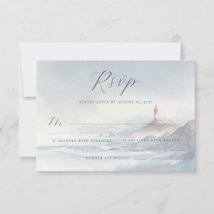 Ruhiges blaues Aquarell-Leuchtturm RSVP Karte