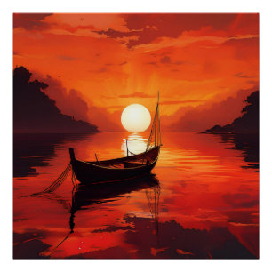 Ruhiges Boot in Fiery Sunset - Serene Natur Art Poster