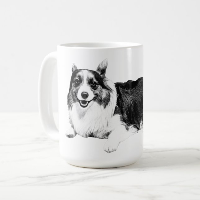 Ruhiges Corgi-Morgenlächeln Kaffeetasse (Vorderseite Links)
