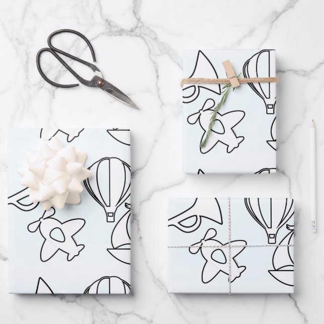 Ruhiges Flugzeug Bugelboot Kinder  Geschenkpapier Set (Vorderseite)