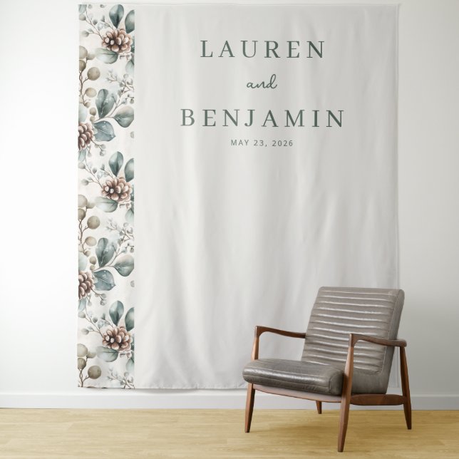 Ruhiges gedämpftes grünes Botanikdesign Wandteppich (Beispiel)