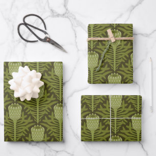 Ruhiges grünes Pflanzenmotiv für moderne Dekoratio Geschenkpapier Set