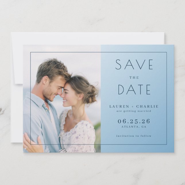 Ruhiges Hellblau Minimalistisches Foto Save The Date (Vorderseite)