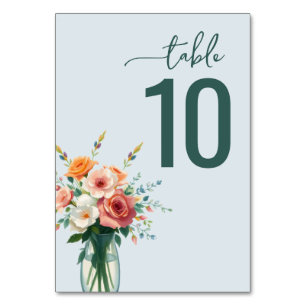 Ruhiges Hellblaues Blumen-Wasserfarbenmotiv Tischnummer