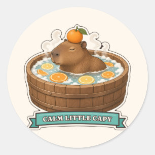 Ruhiges kleines Capy Capybara in einer hölzernen W Runder Aufkleber