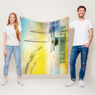 Ruhiges Segelboot am Strand Sonnenuntergang Landsc Fleecedecke