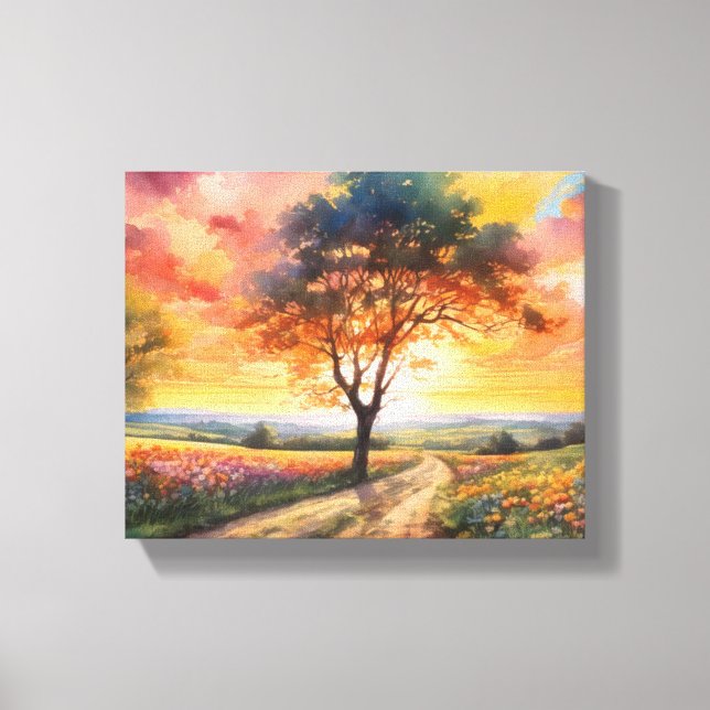 Ruhiges Sunset-Feld Leinwanddruck (Vorderseite)