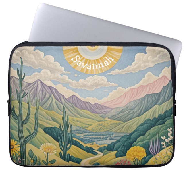 Ruhiges Tal: Pastelllandschaft Laptopschutzhülle (Vorderseite)