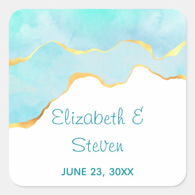 Ruhiges tropisches Grün mit Goldbrasse Hochzeit Quadratischer Aufkleber (Vorderseite)