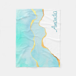 Ruhiges tropisches grünes Blau mit goldenen Grenze Fleecedecke