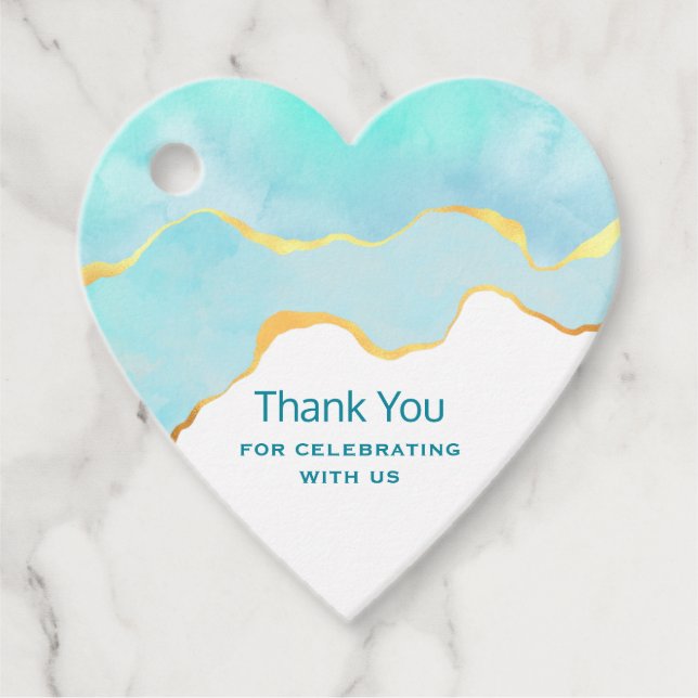 Ruhiges tropisches grünes Blau mit goldenen Grenze Geschenkanhänger (Vorderseite)