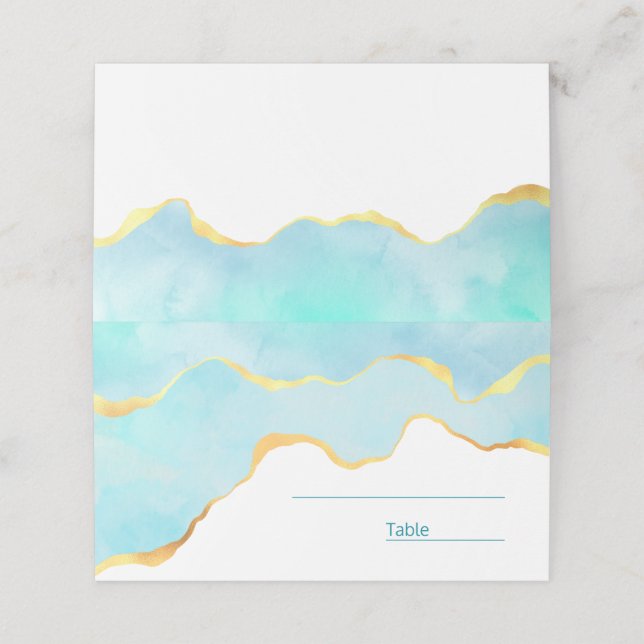 Ruhiges tropisches grünes Blau mit goldenen Grenze Platzkarte (Außenseite Aufgefaltet)